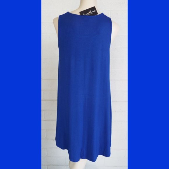 New SACRED THREADS OS cadet blue rayon stretch jersey sleeveless swing tunic top - Picture 2 of 4